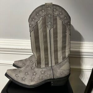 Rockin Country RC6023 Men's Gray Leather Star American Flag Cowboy Boots Size 9D